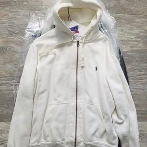 Polo hoodie L white gently used retail $125